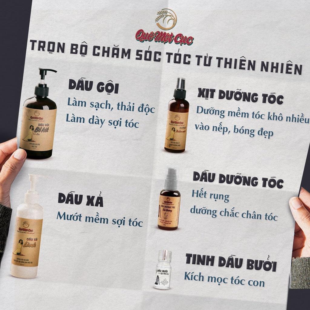 Bộ dầu gội bồ kết, dầu xả, xịt dưỡng tóc, tinh dầu 4 món giảm rụng, tái tạo tóc hư tổn mọi cấp độ QUÊ MỘT CỤC