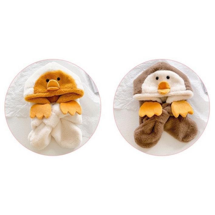 Mũ trẻ em mùa đông lót lông hình vịt con siêu cute, nón kèm khăn siêu ấm tai gấu cho bé - HOT