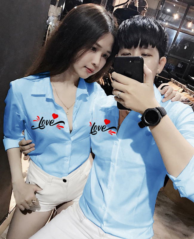 Áo sơ mi nam nữ cặp đôi in chữ LOVE dành cho các đôi tình nhân siêu hot-giá 1 áo