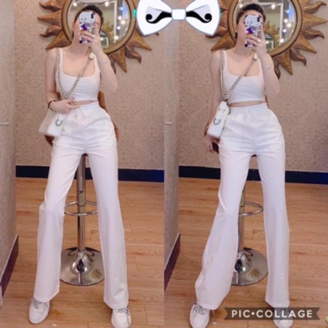 Set áo dây + quần thun ống rộng