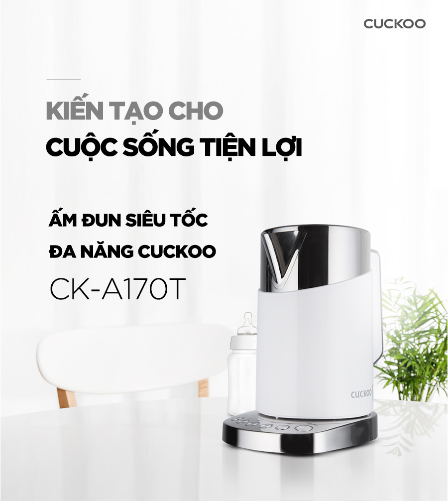 Bình đun siêu tốc đa năng Cuckoo CK-A170T dung tích lớn 1.7L - 1850W - Điều chỉnh nhiệt độ nước - Hàng chính hãng