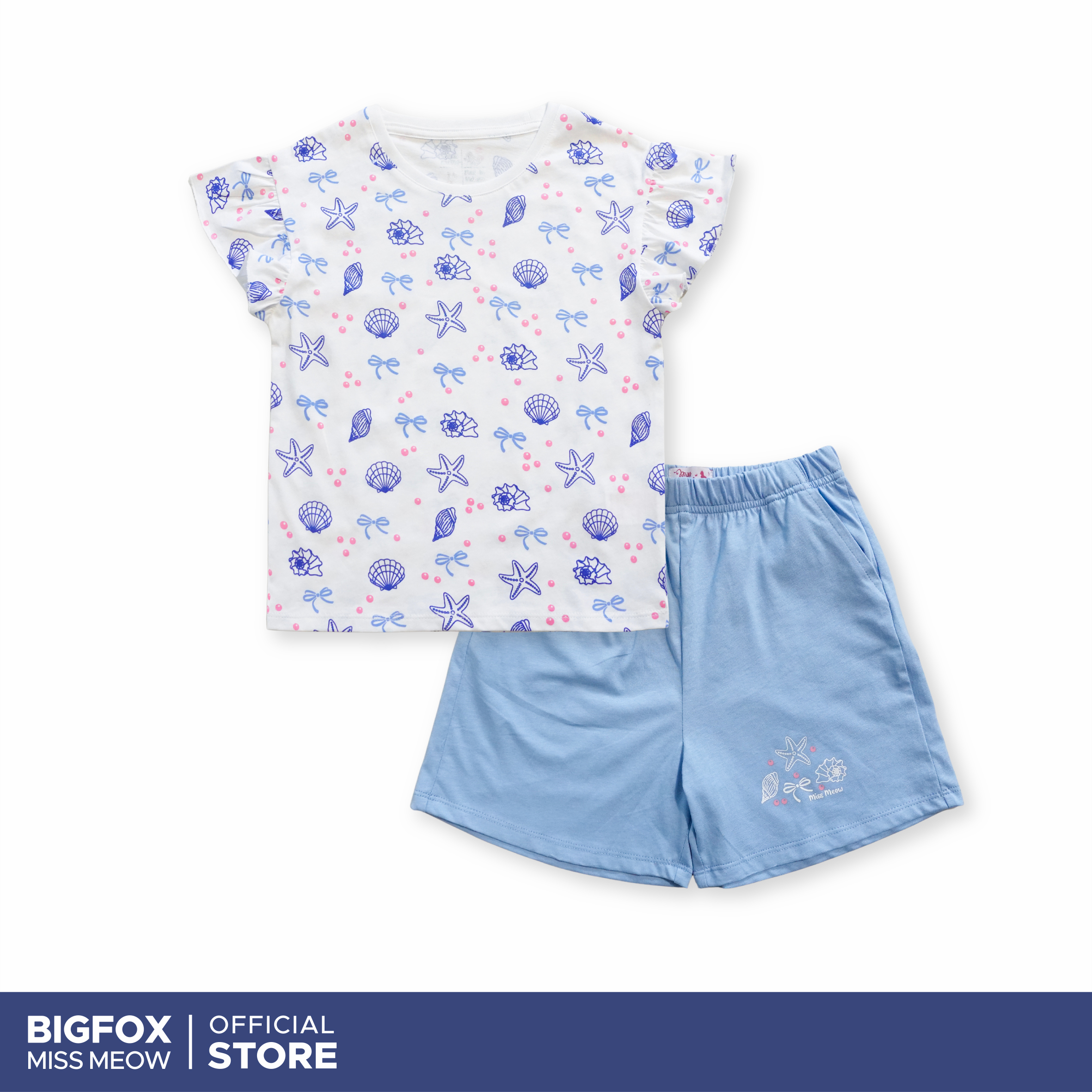 Bộ cộc tay bé gái size đại Bigfox Miss Meow mặc nhà mùa hè quần đùi vải cotton cỡ trẻ em 3-11 tuổi