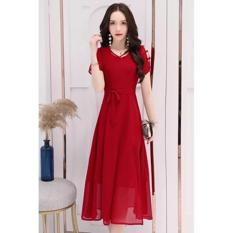 Đầm form dài voan chiffon xẻ đùi LANA Fashion MS307 đi chơi, dự tiệc / Có 6 màu