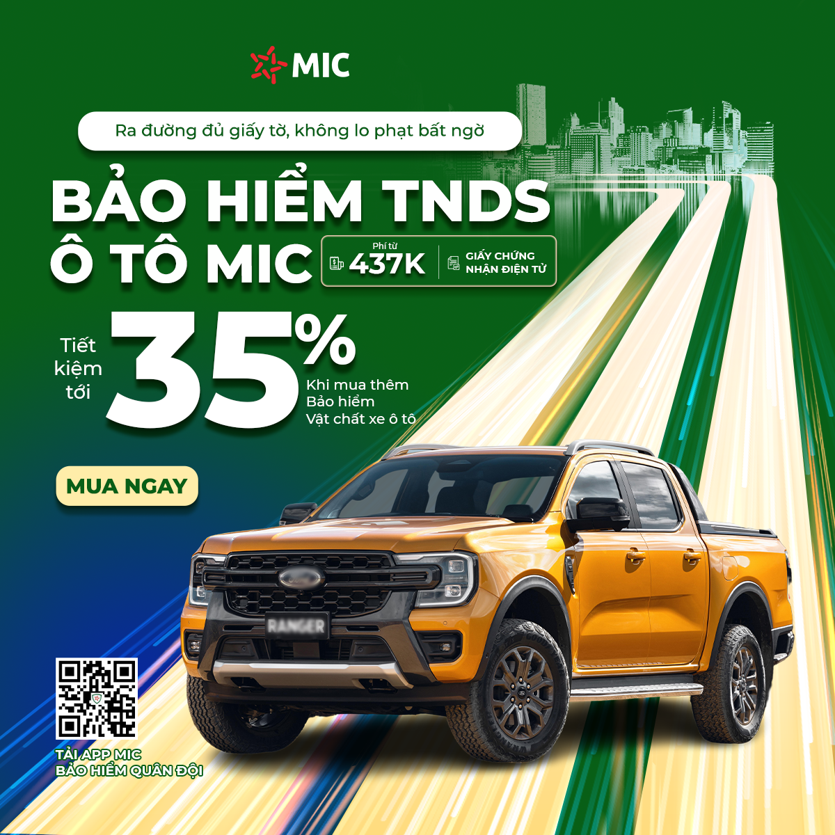 Bảo hiểm TNDS xe ô tô bán tải, không kinh doanh, giấy chứng nhận điện tử - Bảo hiểm Quân đội MIC