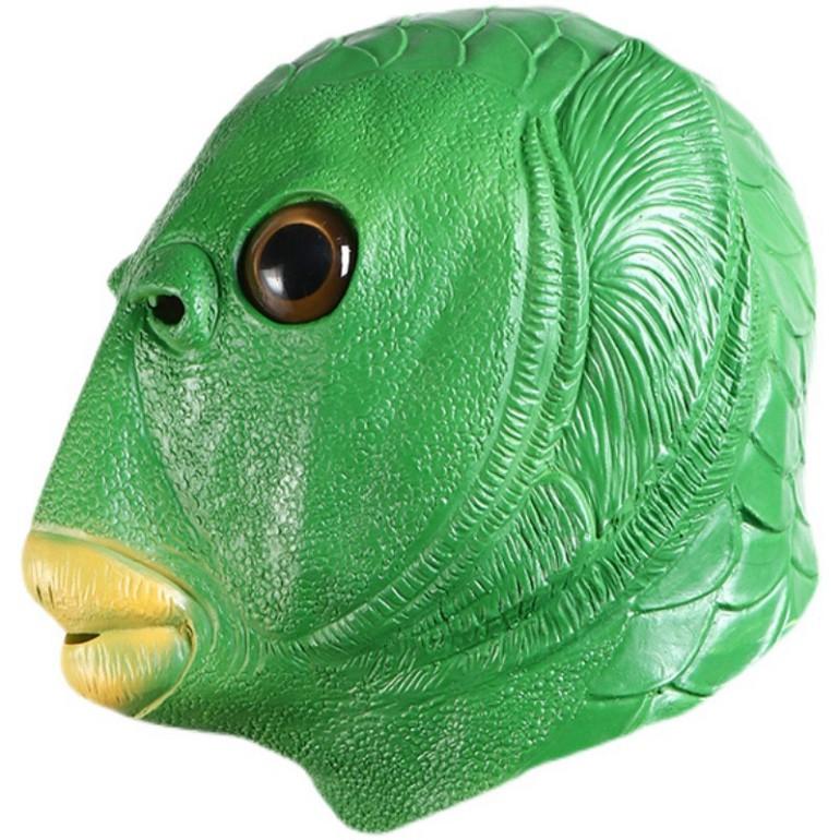 Mặt nạ trùm đầu hóa trang quái vật đầu cá màu xanh lá phù hợp cho Halloween