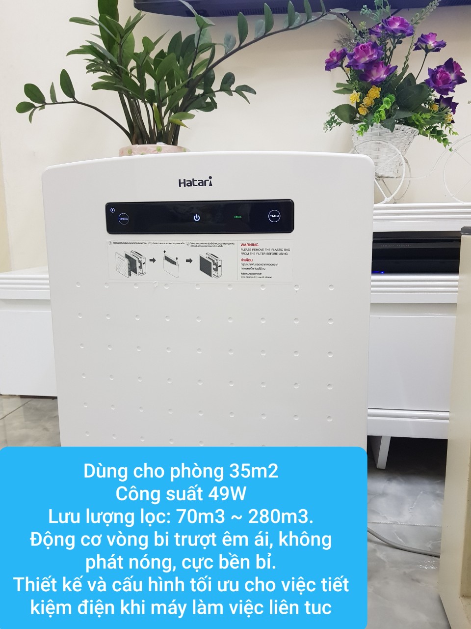 Máy Lọc Không Khí Cao Cấp Thái Lan, Màng lọc 4 lớp, Công suất 49W, Diện tích sử dụng 30m2, Lọc bụi mịn PM2.5, Tích hợp chế độ Ion âm, Plasma - HATARI AP12 - Điều Khiển Từ Xa Remote - Hàng Chính Hãng