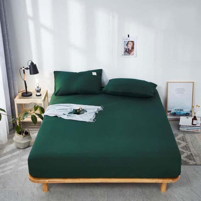 Bộ Ga Gối Cotton Đũi Tici LIDACO Cao Cấp - Xanh Rêu - TẶNG 01 VỎ GỐI ÔM