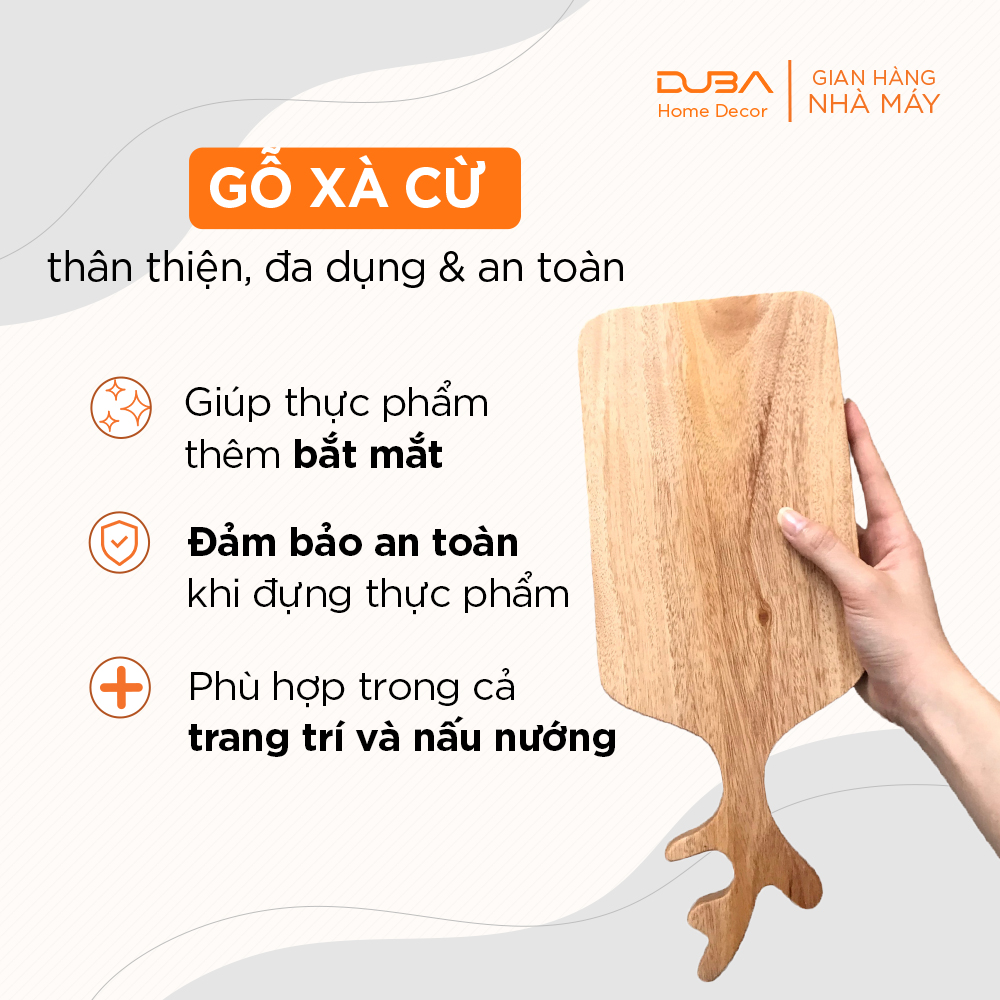 Thớt gỗ trang trí chữ nhật, thớt gỗ decor có tay cầm hình sừng hươu, tuần lộc chuẩn xuất khẩu - DUBA