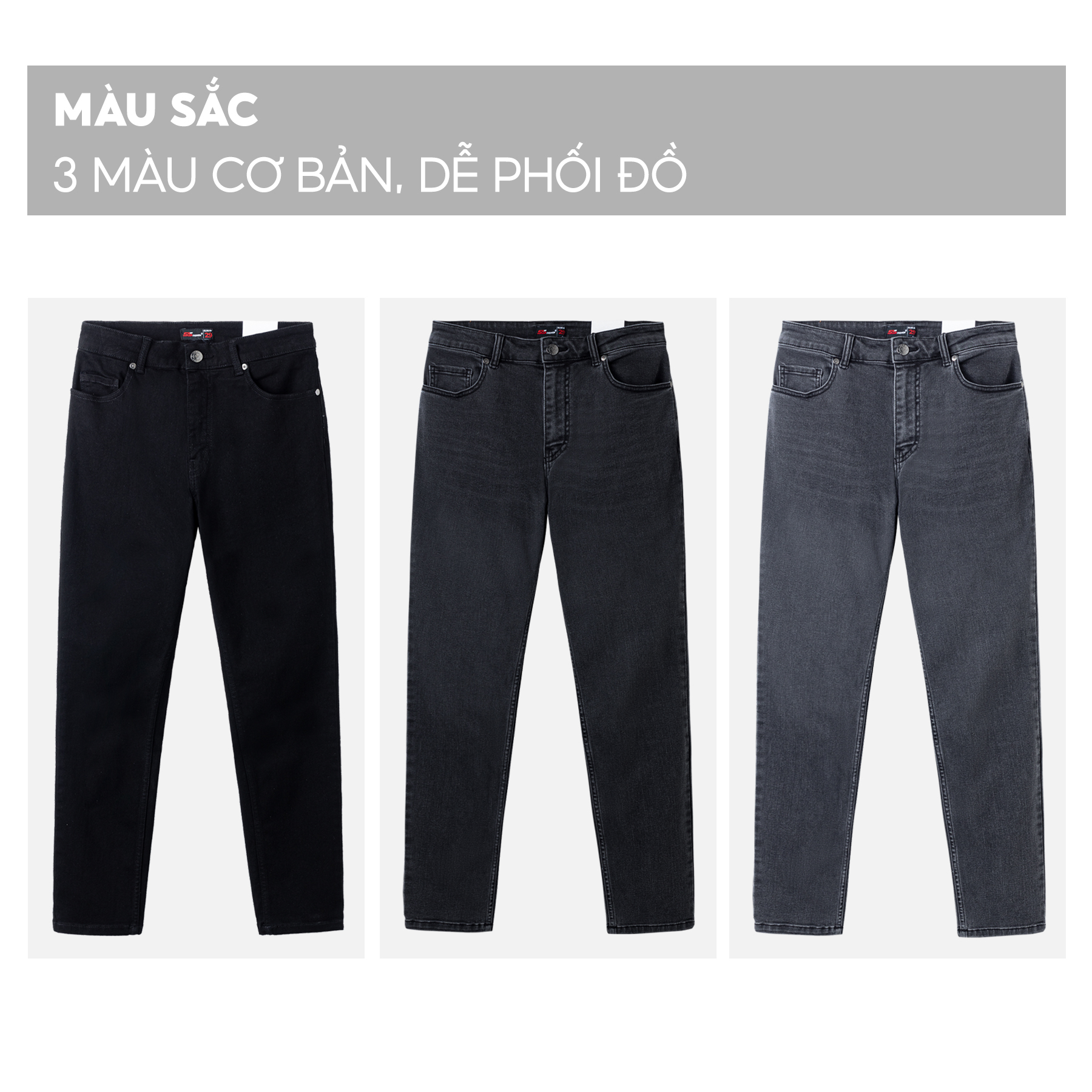 Quần Jean Nam 5S Premium 3 Màu Basic, Chất Liệu Cotton Cao Cấp, Mềm Mịn, Không Bai Gião, Không Phai, Co Giãn (QBD23005)