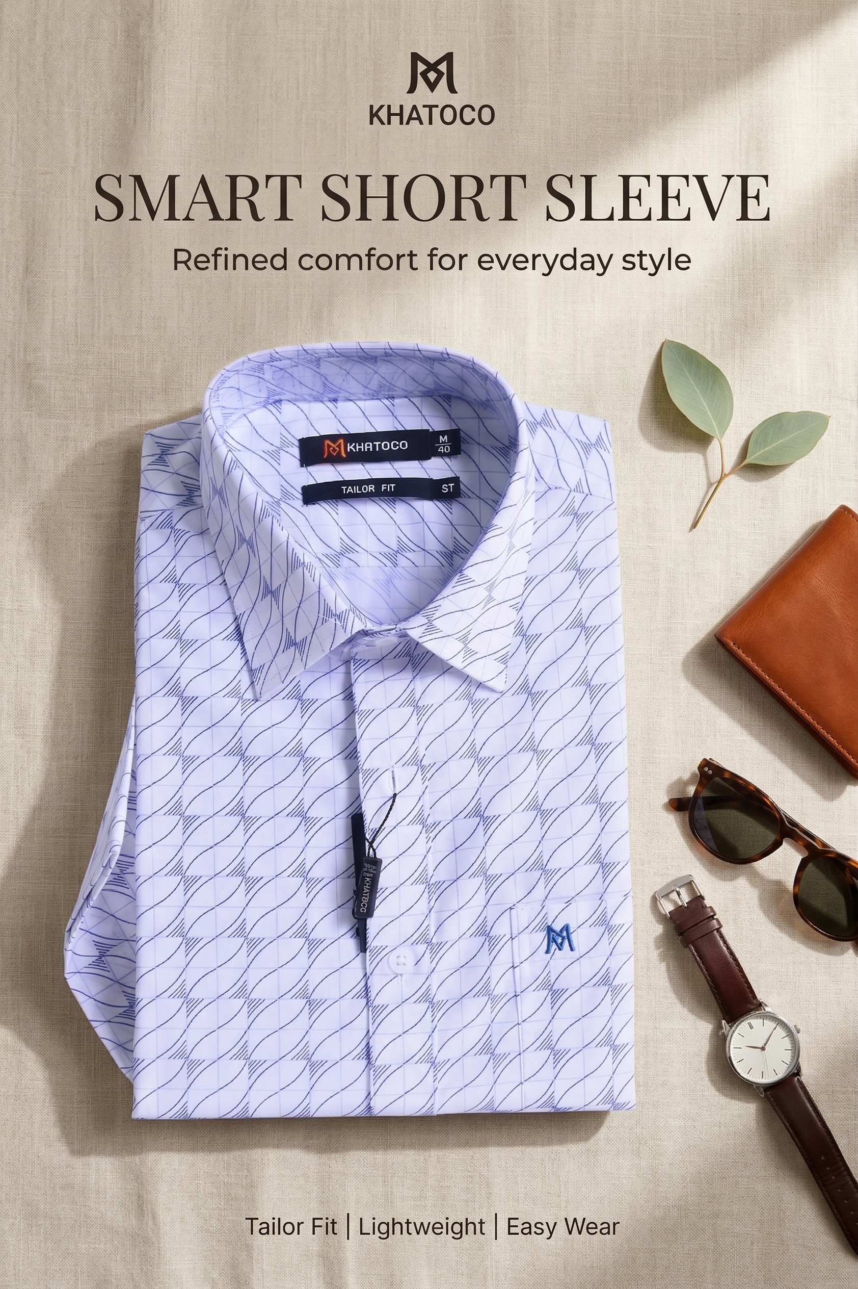 Áo sơ mi tay ngắn Khatoco Sale 20% 375k(Giá tem 468k)(S,M)