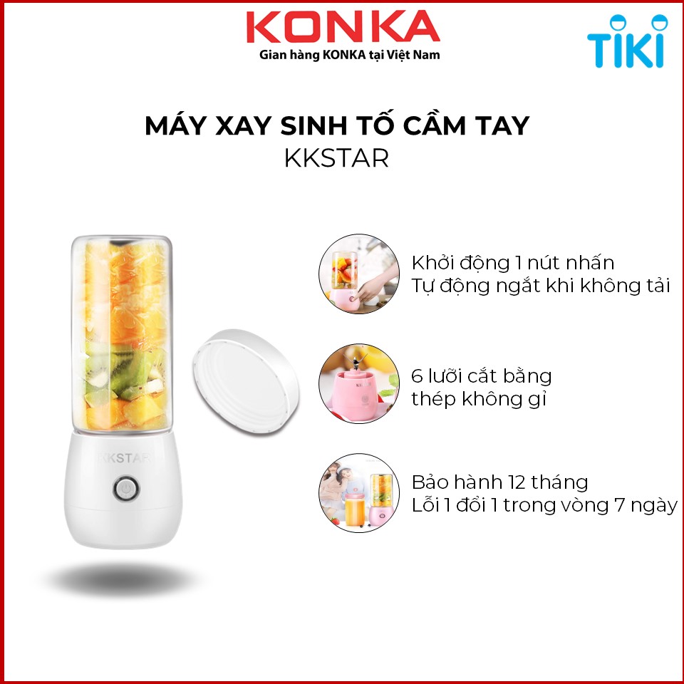 Máy xay sinh tố cầm tay pin 1500mAh, tích hợp cốc thủy tinh độ bền cao dung tích 450ml, 1 lần sạc sử dụng 10 lần, tự động làm sạch, bảo hành 12 tháng 1 đổi 1 trong 7 ngày