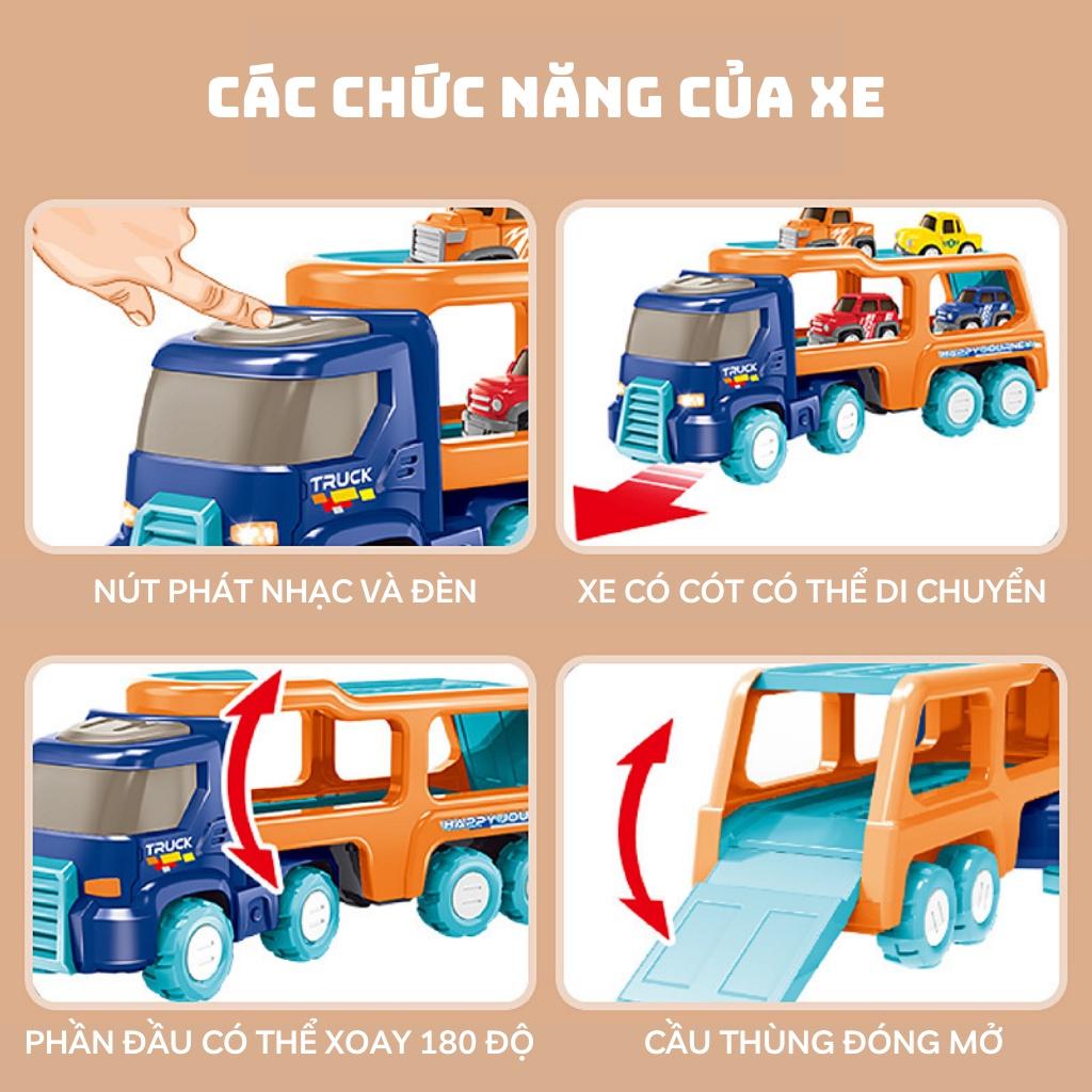 Ô tô đồ chơi container vận chuyển 4 xe mẫu 2022 đẹp cao cấp cho bé chơi nhiều kiểu, quà tặng sinh nhật, quà cho bé