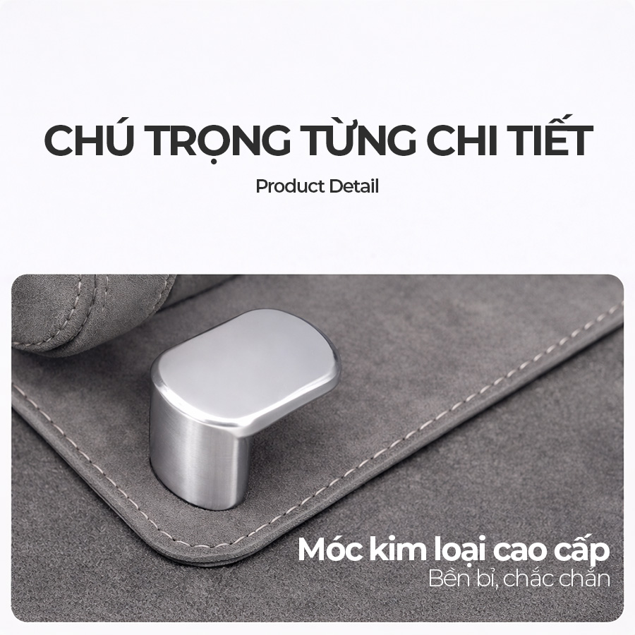 Móc Treo Đa Năng Có Hộc Đựng Ly Trên Ô Tô CIND BO-L021 Bằng Kim Loại Bọc Da Lộn Màu Xám Sang Trọng Cho Nội Thất Xe - Nhập Khẩu Chính Hãng
