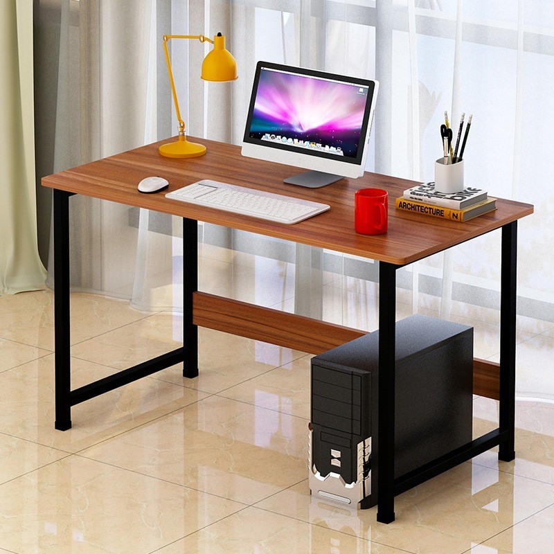 Bàn làm việc chân sắt - Chân đen + mặt gỗ tối 100*40cm