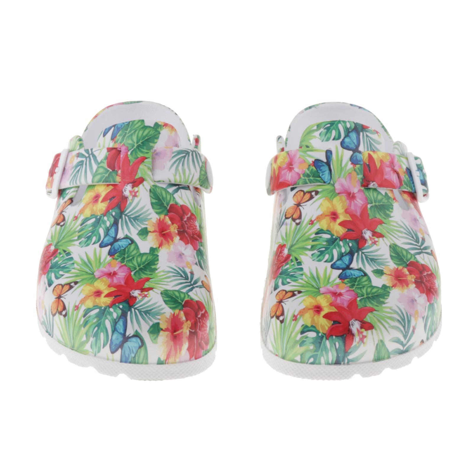 Womens Flower Printed Chef Clogs Shoes - Non Slip Work Nursing Shoes 36 37