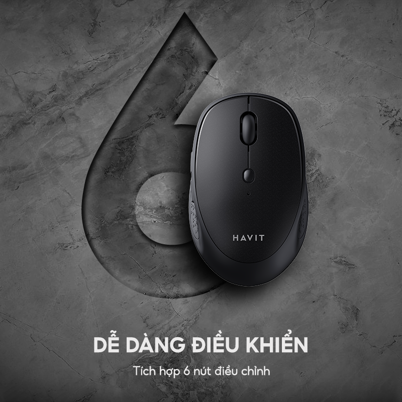Chuột Không Dây HAVIT MS76, Thiết Kế Công Thái Học, 3 DPI + 6 Nút Chỉnh, Tuổi Thọ 3Tr Lần Nhấn - Hàng Chính Hãng