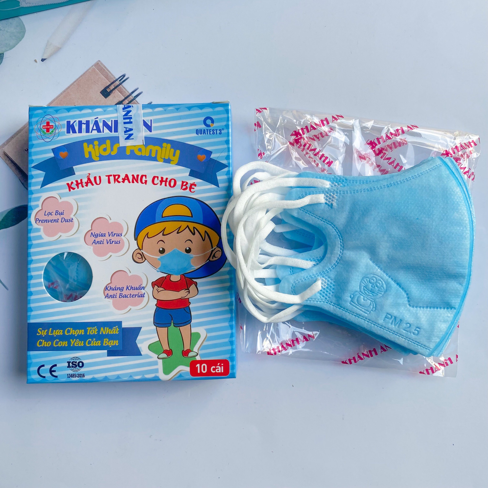 Khẩu trang cho bé trẻ em 3d mask kháng khuẩn hộp 10 cái Khánh An KID10