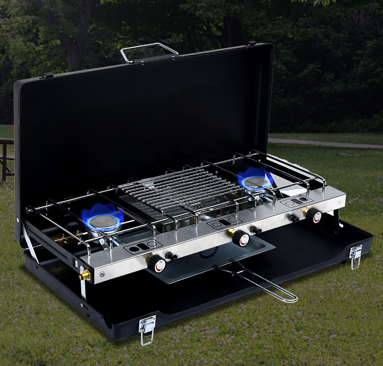 Bếp GA Camping 2 lò kèm 1 lò nướng đa dụng BBQ Party cao cấp