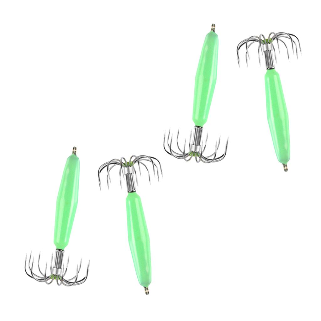 4pcs Stainless Steel Luminous Squid Jig Hook Barrel Umbrella Octopus Hooks