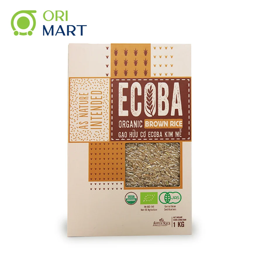 Combo 3 Gạo Lứt Trắng Hữu Cơ ECOBA Kim Mễ Ecoba Organic Brown Rice Thơm Ngon Mềm Dẻo Tốt Cho Sức Khoẻ Túi 1Kg ORIMART