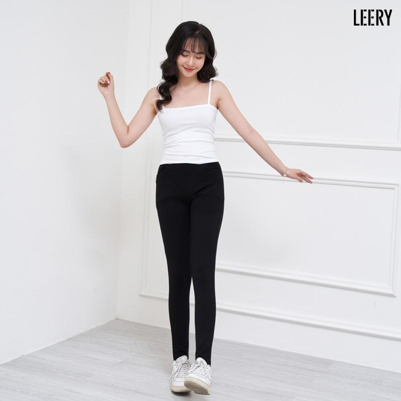 Quần legging dài LEERY lưng cao nâng mông cho nữ, Quần skinny cạp cao chất umi Hàn cao cấp co giãn 4 chiều LEG-02