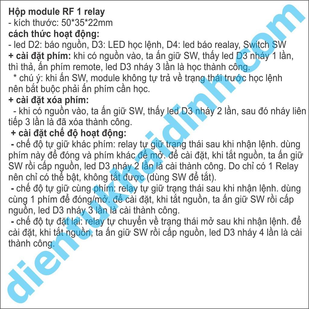 Hộp module RF 1 Relay 12V, 315mhz, học lệnh, nút nhấn kde4137