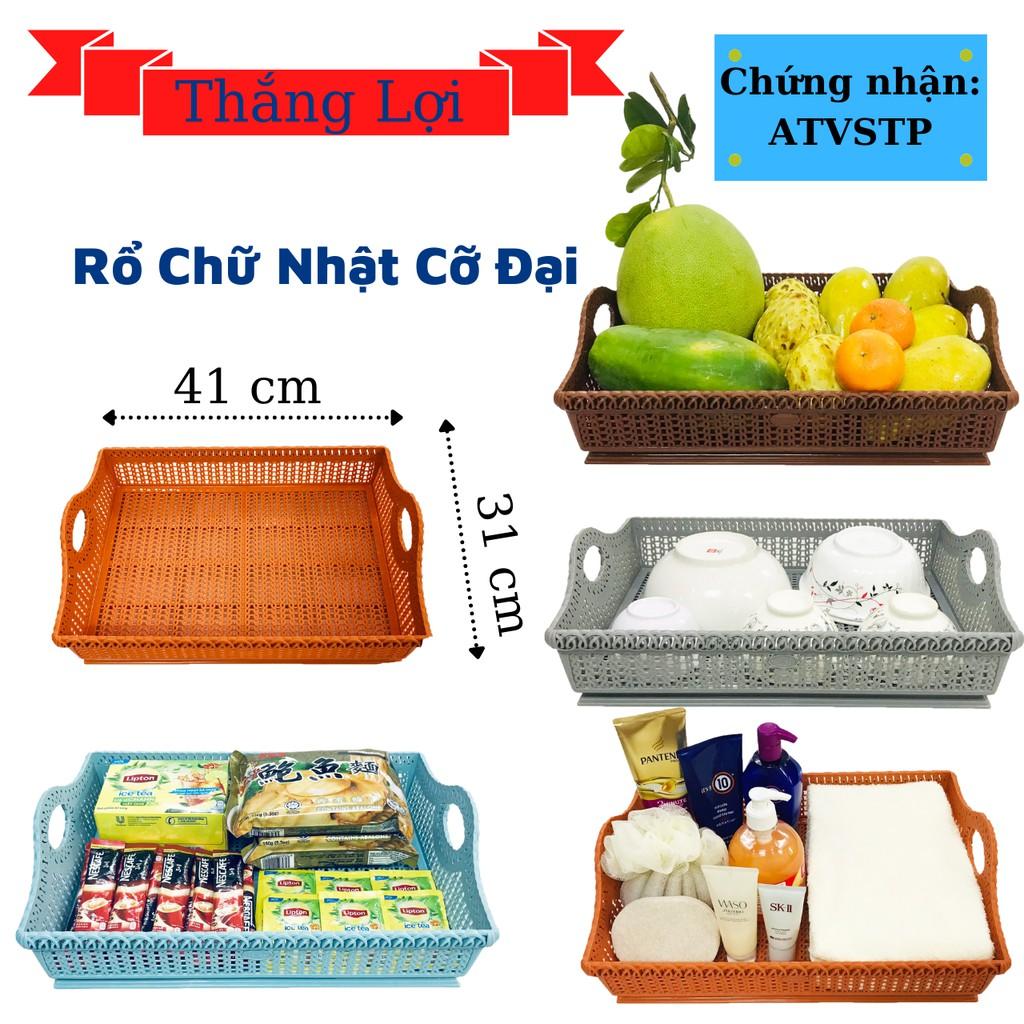 Hình ảnh Rổ Nhựa Chữ Nhật cở lớn, Đựng Trái Cây, Chén Dĩa, Đồ Nhà Bếp, Đa Năng Tiện Lợi