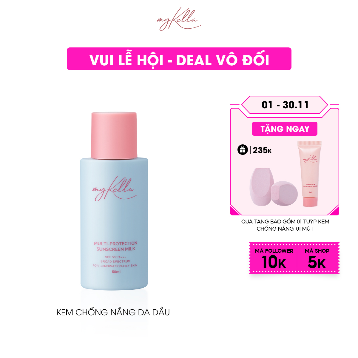 Siêu Combo 4 myKella - Kem Chống nắng + Nước Hoa Hồng