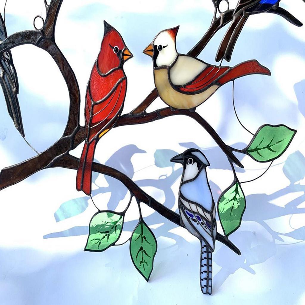 Stained Glass Effect Bird  Window Hanging Panel  for Home