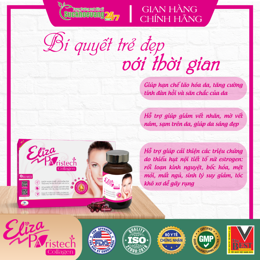 Viên uống collagen Eliza PARISTECH giúp làm đẹp da, chống lão hóa - Hộp/Lọ 30 viên