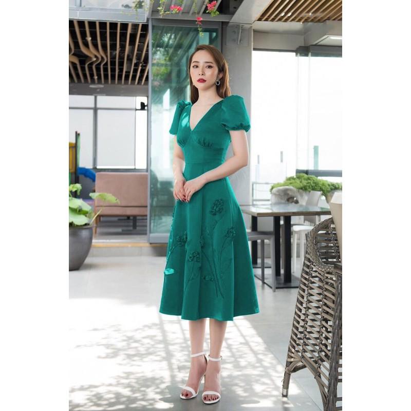ĐẦM XOÈ TAY NGẮN KẾT HOA NỔI - SIZE M/L đến 57kg - MS105YMM MM