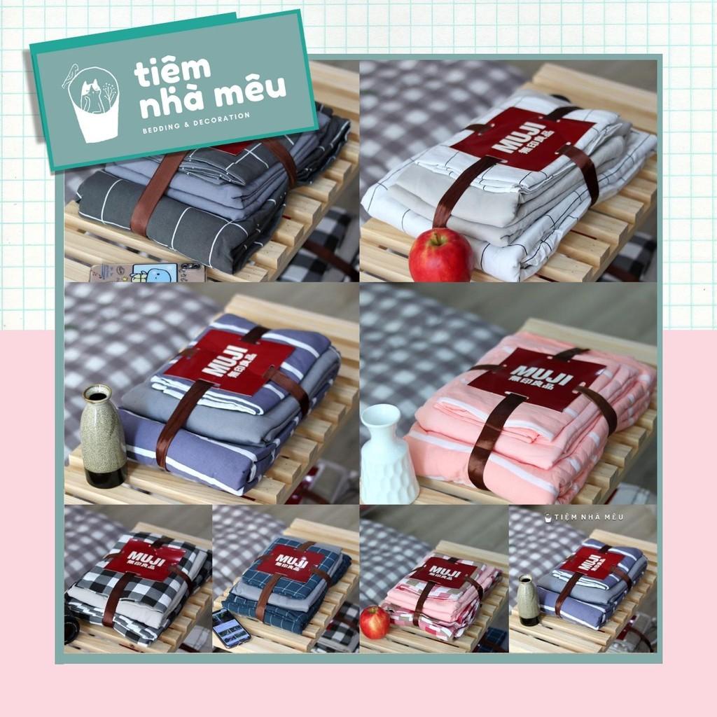 ( HÀNG ĐẸP-ẢNH THẬT) Bộ Chăn Ga Gối Cotton Đũim6/m8/2m - Full size Tiệm Nhà Mêu Linen Basic Phong Cách Hàn Quốc