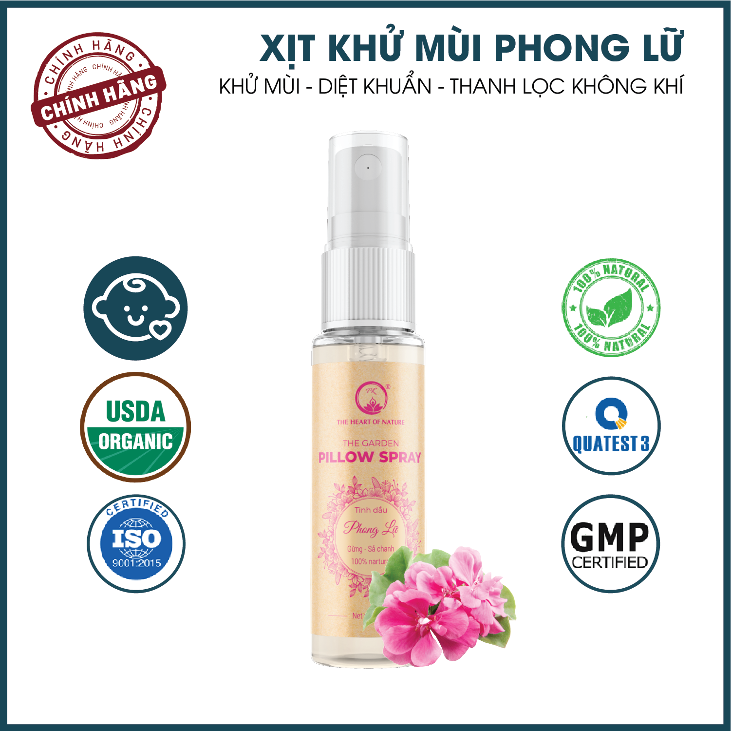 Xịt kháng khuẩn và khử mùi giúp ngủ ngon tinh dầu Phong Lữ PK - Khử mùi hiệu quả, thư giãn, giúp ngủ ngon