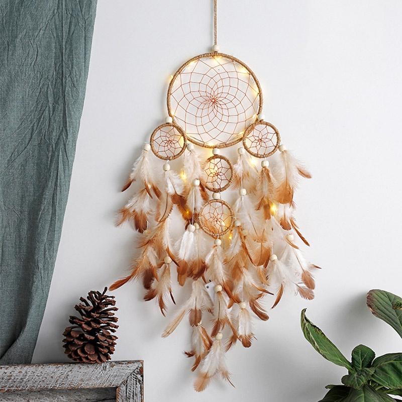 Bùa bắt giấc mơ, dreamcatcher, chuông gió trang trí 2 tầng gắn lông vũ trang trí tặng móc treo tường