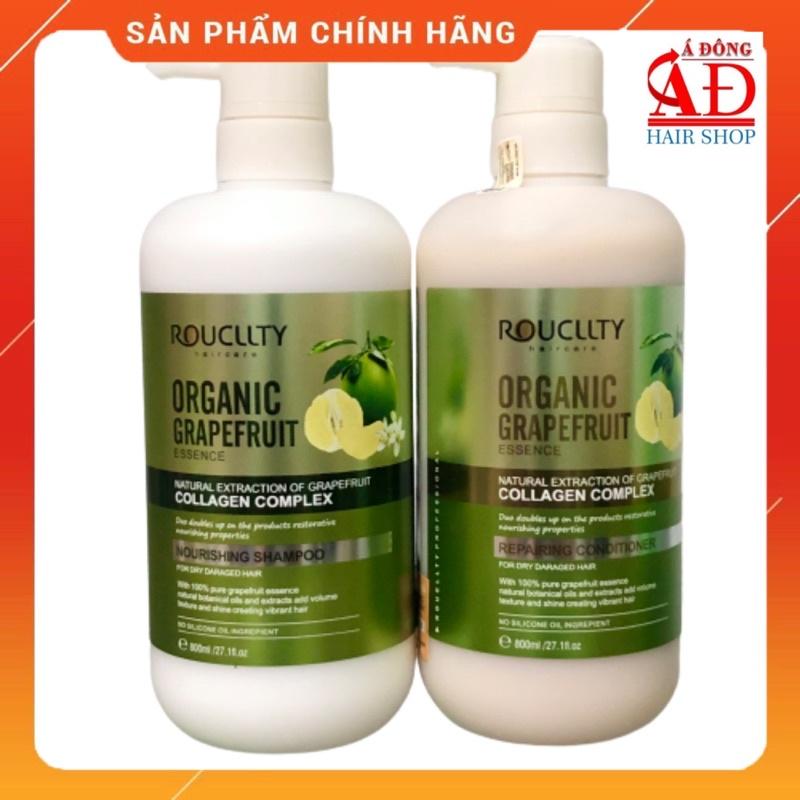 [+Tặng mũ trùm] BỘ DẦU GỘI XẢ BƯỞI ROUCLLTY ORGANIC GRAPEFRUIT COLLAGEN CHỐNG RỤNG MỀM MƯỢT 800ML*2