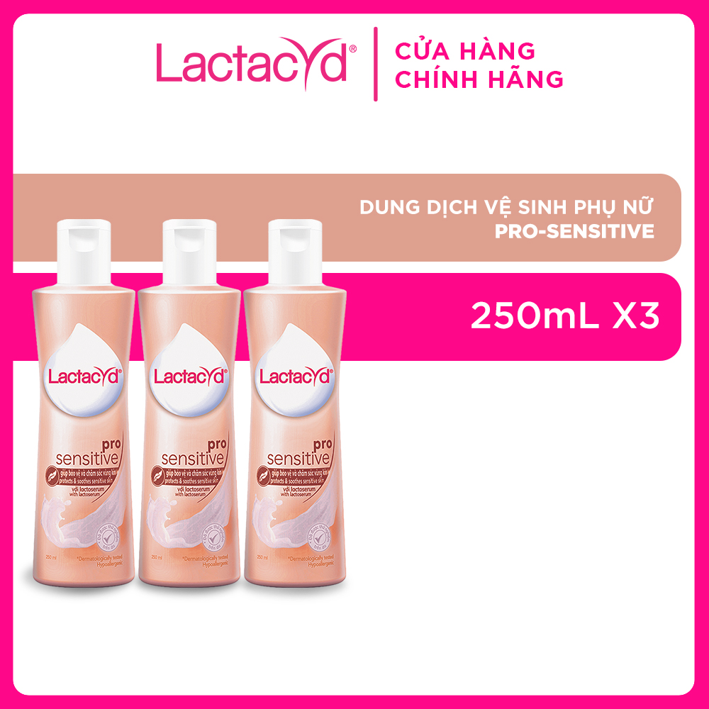 Bộ 3 chai Dung Dịch Vệ Sinh Phụ Nữ Lactacyd Pro Sensitive Cho Da Nhạy Cảm 250ml/chai