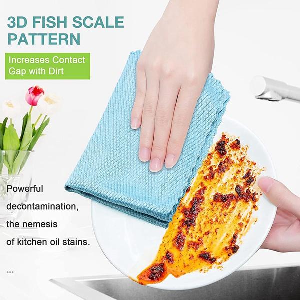 10Pcs Microfiber Cleaning Cloth Kitchen Dish Cloth Lazy Fish Scale Rag Absorbent Scouring Pad Thick Dish Towel