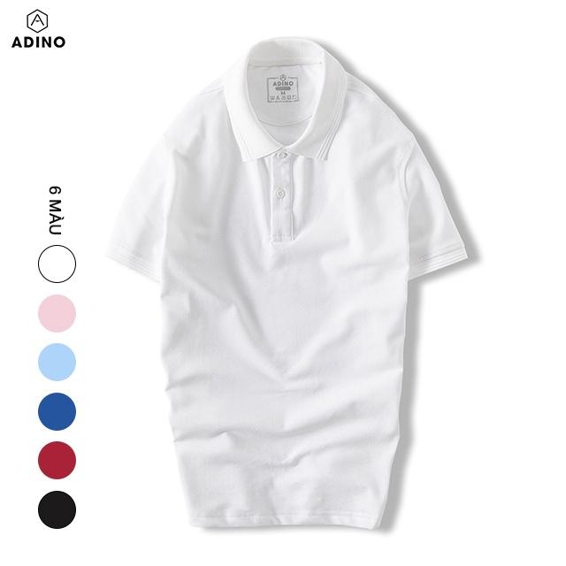 Áo polo nam ADINO màu trắng phối viền chìm vải cotton co giãn dáng công sở slimfit hơi ôm trẻ trung AP81