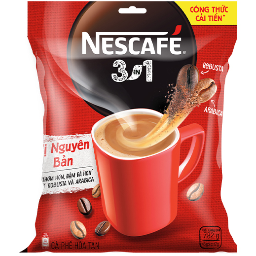 Combo 2 bịch cà phê hòa tan Nescafé 3in1 vị nguyên bản - công thức cải tiến (Bịch 46 gói x 16g)