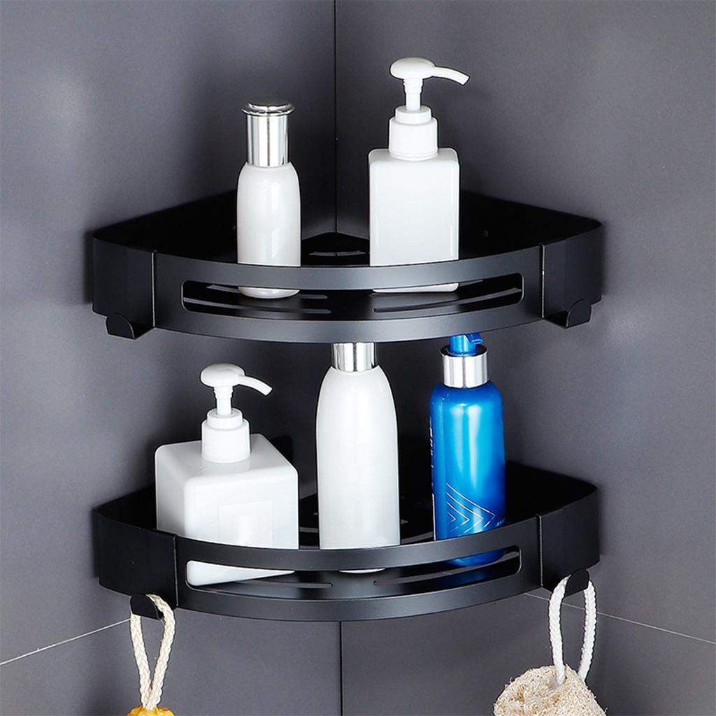 Shower Caddy Bathroom Shelf Storage Holder with Hooks Triangle Silver