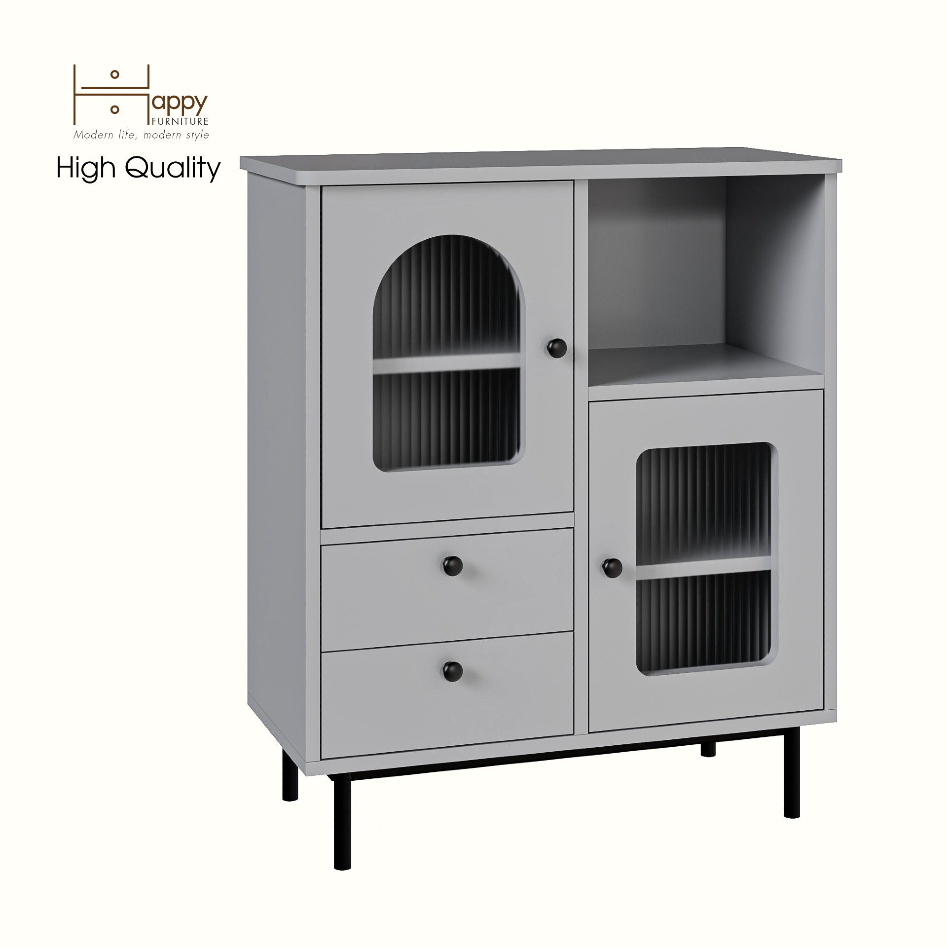 [Happy Home Furniture] SISEEL, Tủ lưu trữ cửa kính 2 cửa mở - Chân sắt, 70cm x 32cm x 82cm ( DxRxC), TLT_010