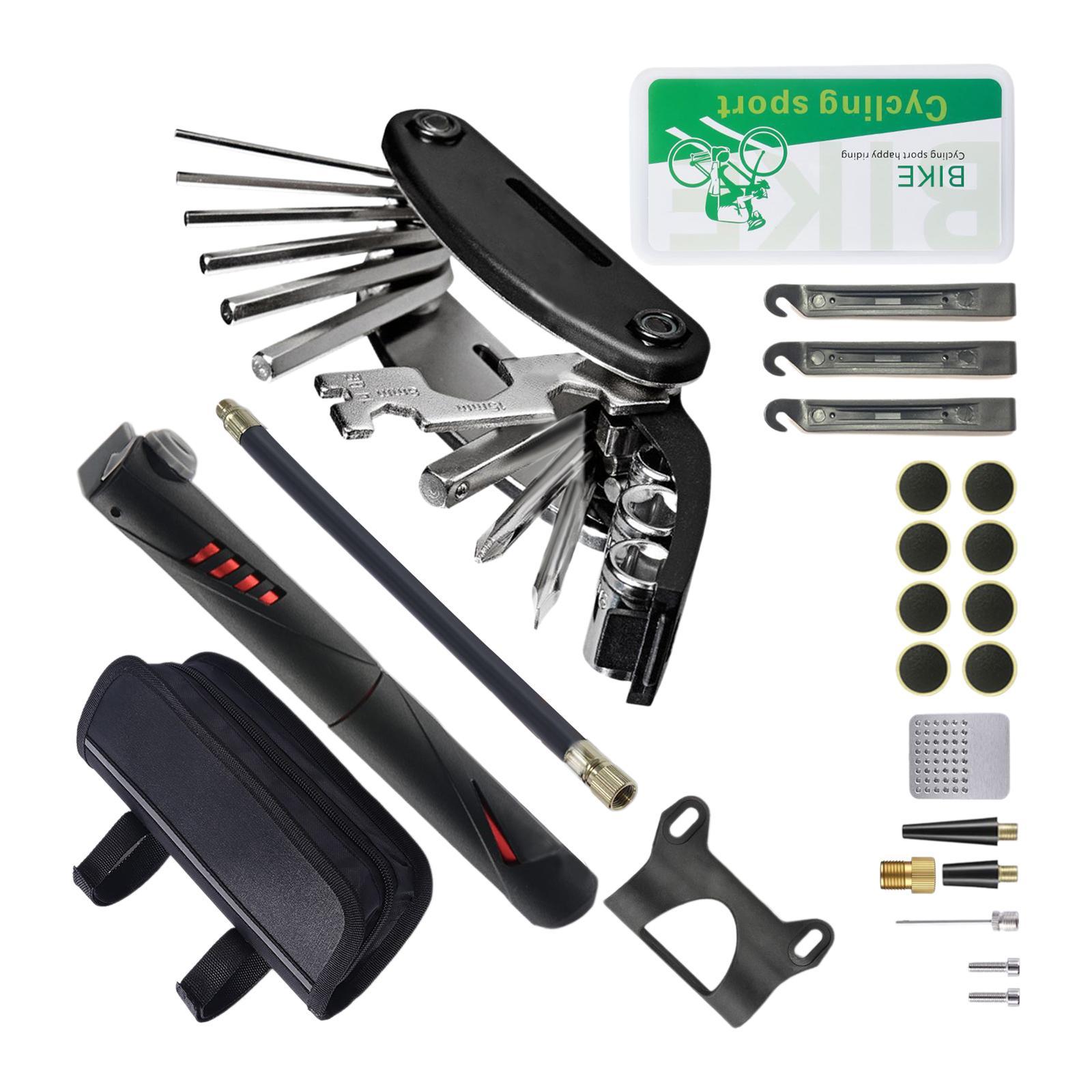 Bike Tire Repair Tools, Bike Tool, Mini Tire Pump, Tire Puncture Repair Set, Tire Lever and Portable Bike Bag, Bike Tire Patch Set