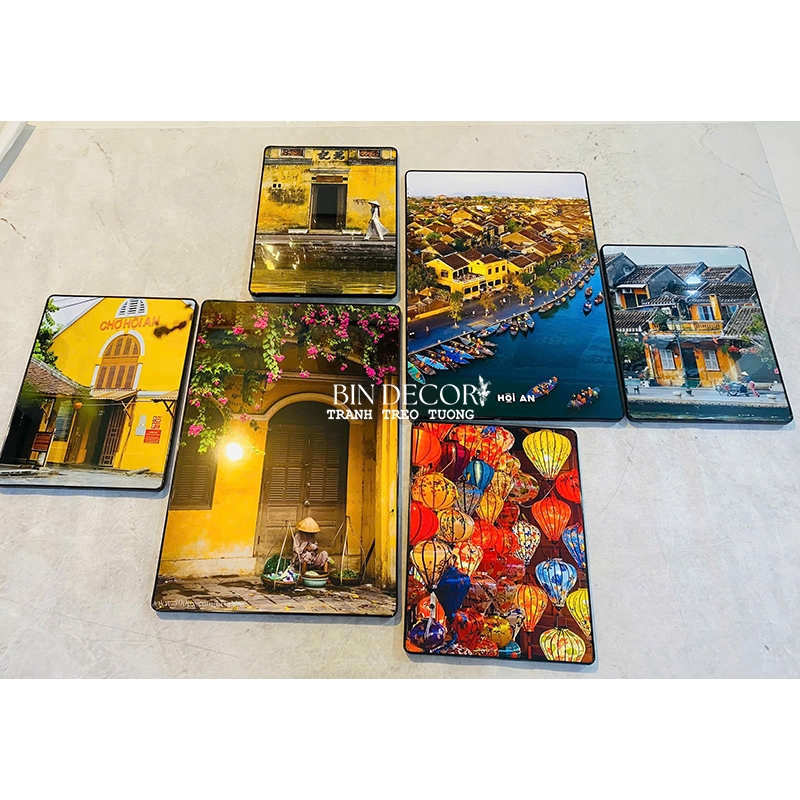 (ẢNH THẬT) Tranh treo tường hội an 6 tranh trang trí decor quán nhà hàng kèm đinh treo
