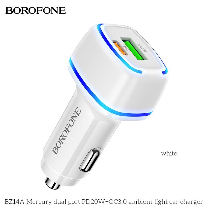 Tẩu sạc nhanh ô tô Type C BOROFONE XẢ KHO Cốc sạc nhanh ô tô 2 cổng USB - Type C - PD20W, QC3.0