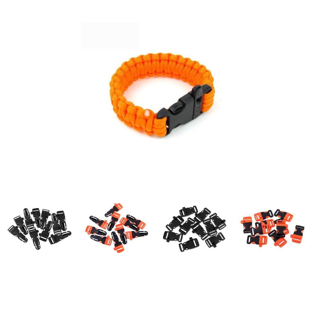 10pcs Cord Bracelet Side Release Buckle Survival Whistle 7.5x3.5cm Black