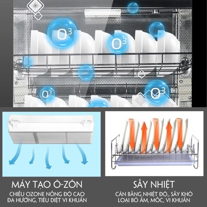 Máy sấy bát đĩa khử trùng ozon, Tủ sấy chén bát cho gia đình 98L hai ngăn sấy khử trùng