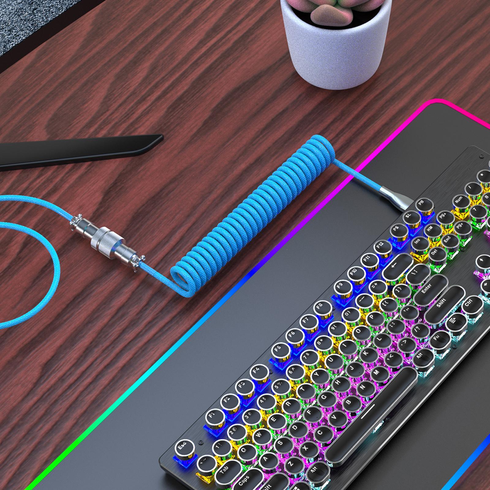 1.8M Coiled Type C USB Cable with Detachable Connector Data Line for Gaming Keyboard Smart Phone