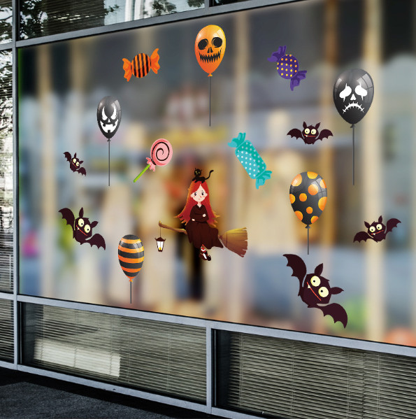 Decal trang trí Halloween - Cô gái phù thủy và đàn dơi