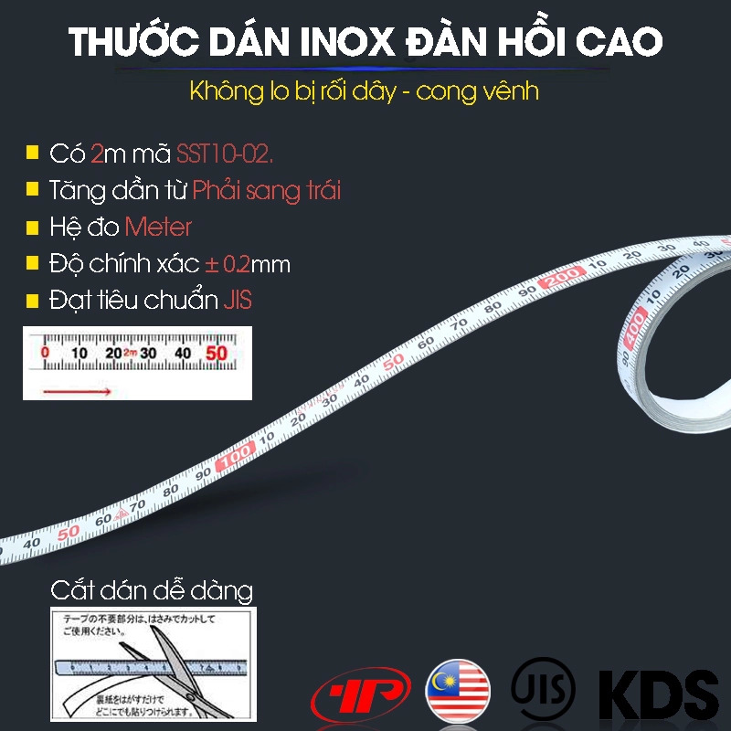 Thước dán inox Nhật Bản KDS 2m