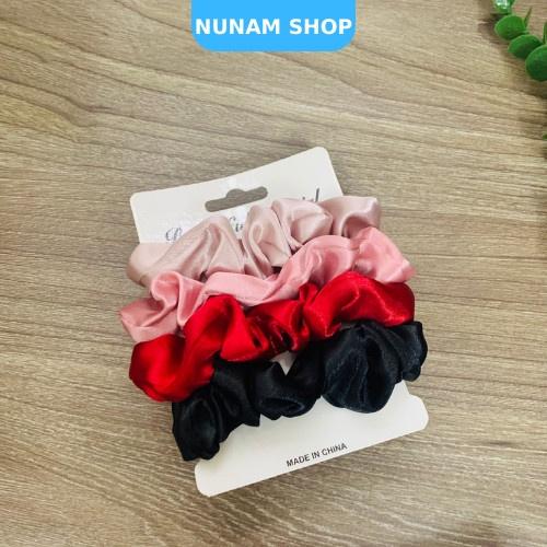 Set 4 cột tóc crunchies chất phi bóng phối màu cực xinh tiểu thư hàn quốc Nunam shop